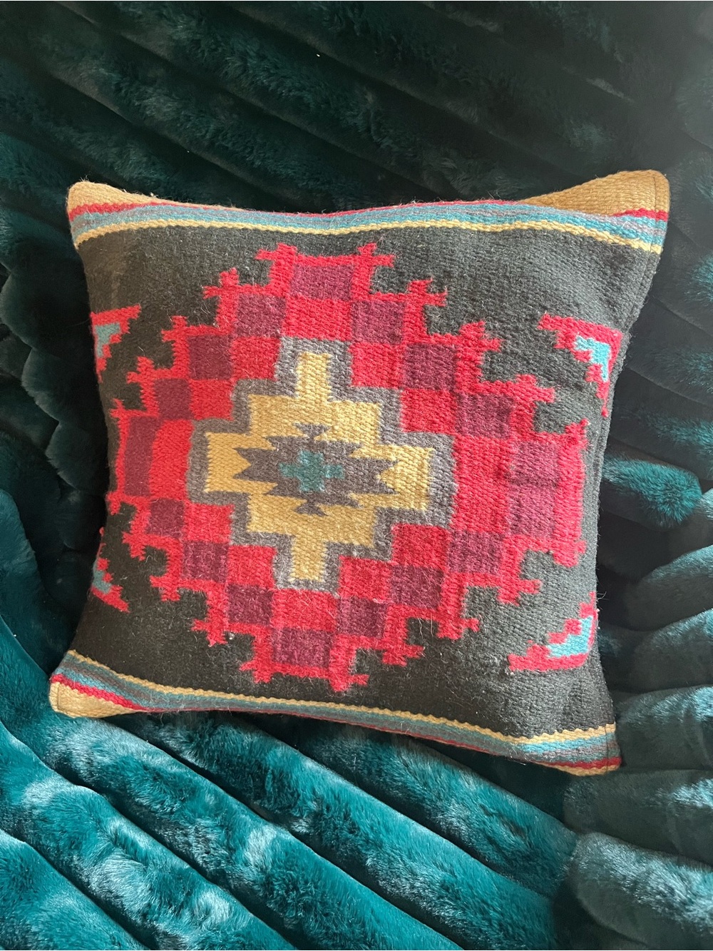 El Paso Saddle Co Southwestern Throw Pillow - Red, Black, Gold